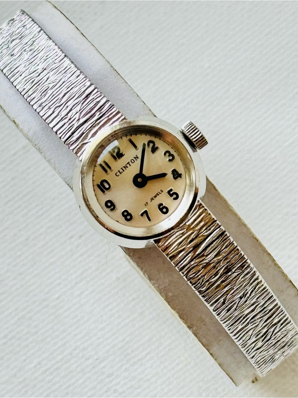 Vintage Clinton Hand Wind Women's Silver Mechanical Dress Watch 17 Jewel FE Mvmt